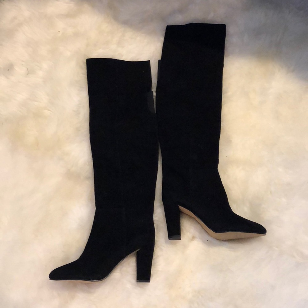 Black real suede over knee boots